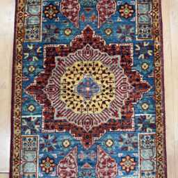 2x3 Blue Color Mamluk Rug - Classical Bath Mat Turkish Door Hand Knotted Afghan Oushak - thumbnail 3