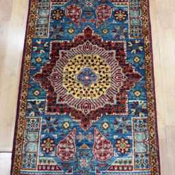 2x3 Blue Color Mamluk Rug - Classical Bath Mat Turkish Door Hand Knotted Afghan Oushak - thumbnail 2