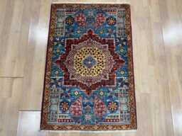 2x3 Blue Color Mamluk Rug - Classical Bath Mat Turkish Door Hand Knotted Afghan Oushak - thumbnail 1