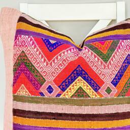 Vintage Embroidered Silk Textile Ethnic Piece Of Tradition Costume Pillow Cover - thumbnail 2