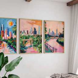 Set Of 3 Houston Posters, Texas Wall Art Prints, Travel Poster Set, City Skyline Urban Landscape Posters - thumbnail 3
