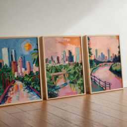 Set Of 3 Houston Posters, Texas Wall Art Prints, Travel Poster Set, City Skyline Urban Landscape Posters - thumbnail 2