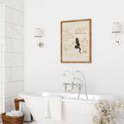 Minimalist Black Cat Bathroom Print - Funny Wall Art Quirky Animal Lover Gift Neutral Decor - thumbnail 2