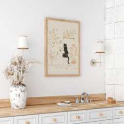 Minimalist Black Cat Bathroom Print - Funny Wall Art Quirky Animal Lover Gift Neutral Decor - thumbnail 3