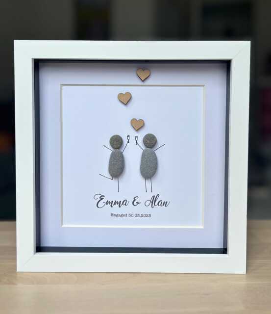 Personalised Engagement Gift, Pebble Picture, Gift For Couple, Couple Present - image 1