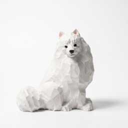 Whimsical White Samoyed Wood Carving Geometric Fluffy Dog Figurine Minimalist Pet Memorial Unique Gift For Lovers Desk Decor - thumbnail 2