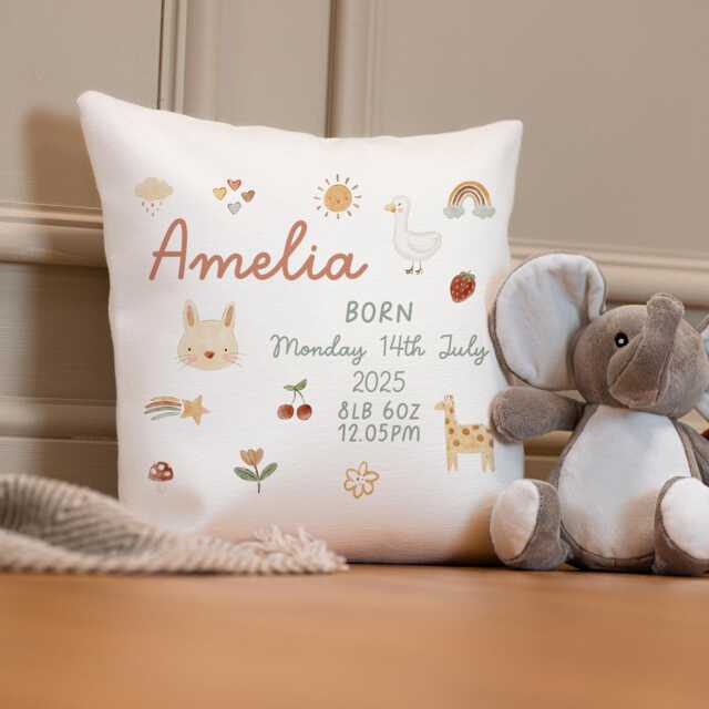 Personalised New Baby Cushion - Floral Nursery Girl's Duck Girl Gift Peach - image 1
