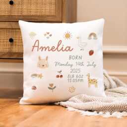 Personalised New Baby Cushion - Floral Nursery Girl's Duck Girl Gift Peach - thumbnail 3