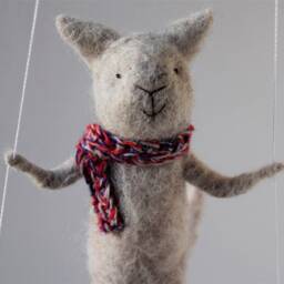 Cat On Swing , Gray Needle Felted Cat, Nursery Decoration, Baby Crib Mobile, Toy, Mobile - thumbnail 2