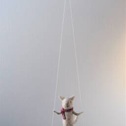 Cat On Swing , Gray Needle Felted Cat, Nursery Decoration, Baby Crib Mobile, Toy, Mobile - thumbnail 3