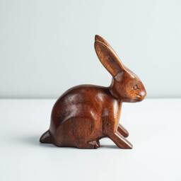 Wooden Rabbit Sculpture, Animal Statue, Wood Carving, Tabletop Decor, Handcrafted, Unique Figurine, Best Friend Gift, Memorial Gift - thumbnail 3