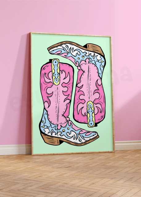 Cowboy Boots Print - Home Wall Decor Art Cowgirl Country - image 1