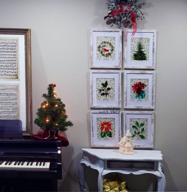 Christmas Decor Art Prints Set Of 6 Unframed Wall Art, Holly Branch Poinsettia Tree Santa - image 1