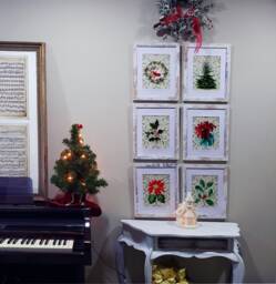 Christmas Decor Art Prints Set Of 6 Unframed Wall Art, Holly Branch Poinsettia Tree Santa - thumbnail 1