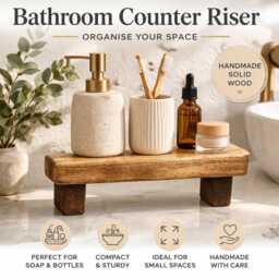 Wooden Bathroom Shelf Riser 9cm Width- Vanity Counter Organiser - Rustic Soap & Bottle Stand Small Display