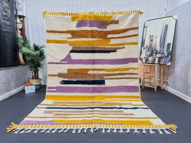 Amazing Beniourain Rug, Handmade Rug 6x9, Moroccan , Yellow & Purple Rug, Striped Handwoven Area Berber Carpet , Wool Rug - image 1