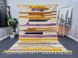 Amazing Beniourain Rug, Handmade Rug 6x9, Moroccan , Yellow & Purple Rug, Striped Handwoven Area Berber Carpet , Wool Rug - thumbnail 1