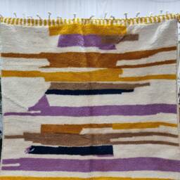 Amazing Beniourain Rug, Handmade Rug 6x9, Moroccan , Yellow & Purple Rug, Striped Handwoven Area Berber Carpet , Wool Rug - thumbnail 2