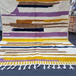 Amazing Beniourain Rug, Handmade Rug 6x9, Moroccan , Yellow & Purple Rug, Striped Handwoven Area Berber Carpet , Wool Rug - thumbnail 3