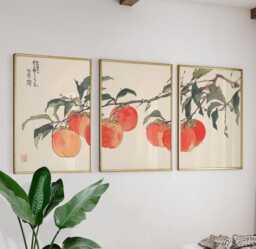 Persimmon Posters Set Of 3, Japanese Botanical Art Prints Wall Decor - thumbnail 1