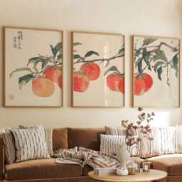 Persimmon Posters Set Of 3, Japanese Botanical Art Prints Wall Decor - thumbnail 3