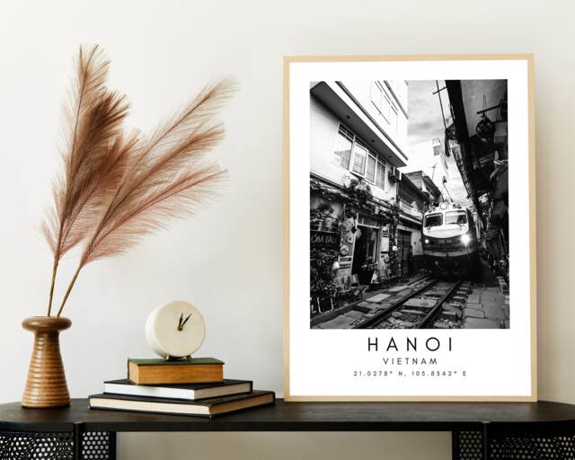 Hanoi Train Street Print Vietnam Black & White Travel Poster - image 1