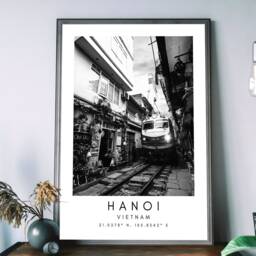 Hanoi Train Street Print Vietnam Black & White Travel Poster - thumbnail 2