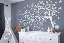 White Tree Wall Decal Nursery Tree Mural Sticker & Birds Wall Art Tattoo Am010 - thumbnail 1