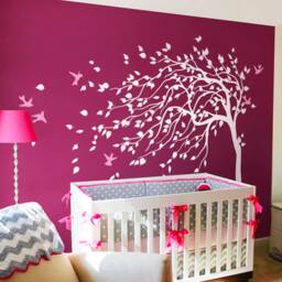 White Tree Wall Decal Nursery Tree Mural Sticker & Birds Wall Art Tattoo Am010 - thumbnail 2