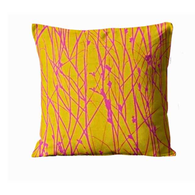 Harlequin Fabrics Grasses, Yellow Turmeric & Magenta Pink Silk Dupion Cushion Cover, Throw Pillow Cover - image 1
