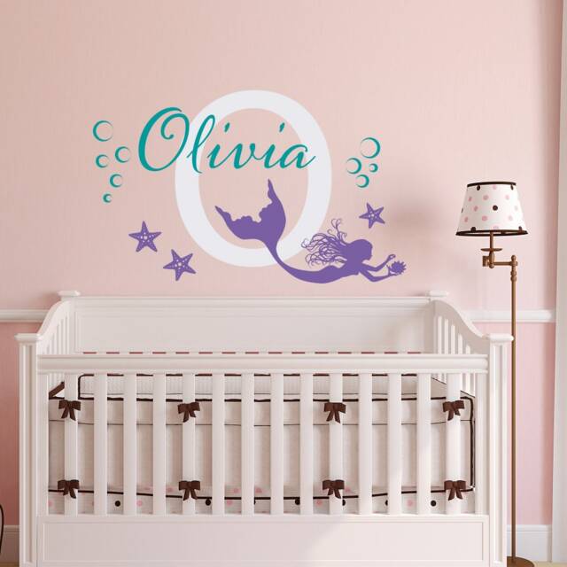 Personalized Mermaid Wall Decal Nursery Decor With Name & Starfish P192 - image 1