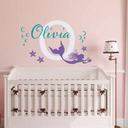 Personalized Mermaid Wall Decal Nursery Decor With Name & Starfish P192 - thumbnail 1