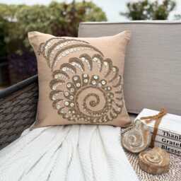 Beige Cotton Linen Beaded Sea Creature Pattern, Beach Style Throw Pillow Cover - Shell Burst - thumbnail 3