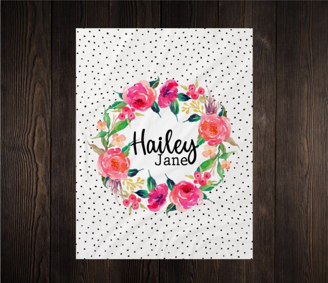 Personalized Baby Blanket Gifts Soft Fleece Minky Shower Gift Newborn Watch Me Grow Girl Floral Monogram - image 1