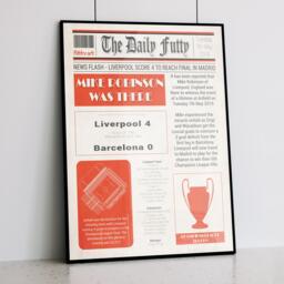 Liverpool 4-0 Barcelona Newspaper Print Personalized Football Gift - thumbnail 1