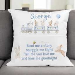 Children's Personalised Book Cushion, Personalisedgift For Children, Easter Gift Ideas, Bunny Rabbit - thumbnail 2