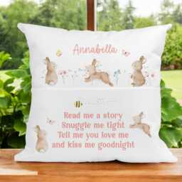 Children's Personalised Book Cushion, Personalisedgift For Children, Easter Gift Ideas, Bunny Rabbit - thumbnail 1