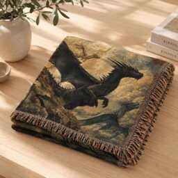 Tairn, Sgaeyl, & Andarna Woven Blanket, Fourth Wing Iron Flame Onyx Storm Riorson House Bookish Throw - thumbnail 2