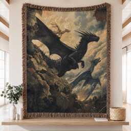 Tairn, Sgaeyl, & Andarna Woven Blanket, Fourth Wing Iron Flame Onyx Storm Riorson House Bookish Throw