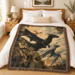 Tairn, Sgaeyl, & Andarna Woven Blanket, Fourth Wing Iron Flame Onyx Storm Riorson House Bookish Throw - thumbnail 3