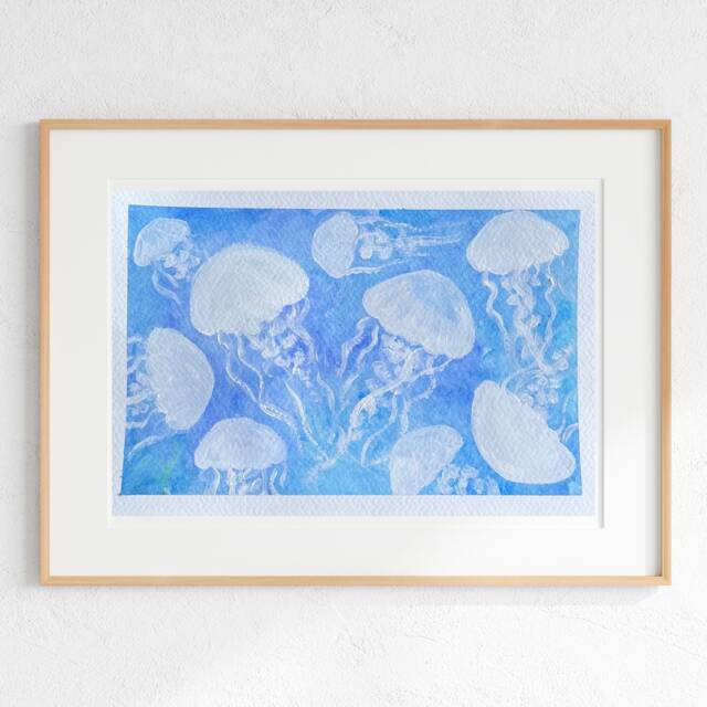 Jellyfish Watercolor Painting Nautical Wall Art - 6x9 Inches - image 1