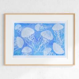 Jellyfish Watercolor Painting Nautical Wall Art - 6x9 Inches - thumbnail 1
