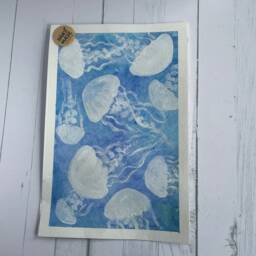 Jellyfish Watercolor Painting Nautical Wall Art - 6x9 Inches - thumbnail 2
