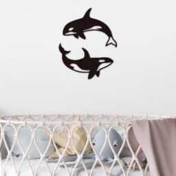 Wooden Whale Wall Art Set - Bedroom Decor Orca Under The Sea Themed Kids Room Nursery Decal