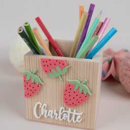 Personalized Wooden Pencil Holder, Strawberry Cup, School Enrollment Gift, Child Cone Farewell Gift - thumbnail 3