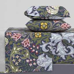 Victorian Floral Sheets - Golden Lily By Peacoquettedesigns Botanical William Morris Garden Cotton Sateen Sheet Set Bedding Spoonflower - thumbnail 1