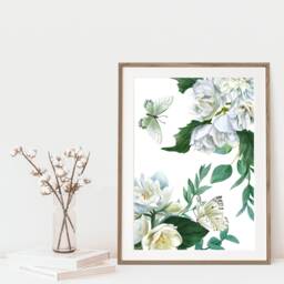 Flower, Butterfly, Green Wall Art, Botanical Prints, Set Of 3 Art , Boho Leaf Prints - thumbnail 3