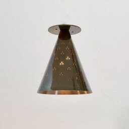 Mid Century Brass Elegant Flush Mount-Modern Patina Chandelier-Italian Mount Ceiling Fixture - thumbnail 2
