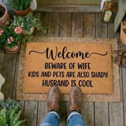 Funny Family Beware Of Wife & Shady Kids Doormat - Humorous Entryway Decor - thumbnail 3