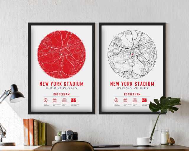 Rotherham United New York Stadium Minimalist Map Prints & Frames - The Millers Gift Decor Dad Memorabilia Granddad Uncle Brother Football - image 1